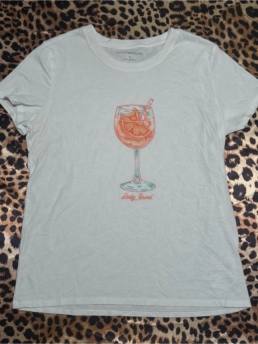 Lucky Brand Womens Aperol Spritz Graphic Tee White Cocktail Graphic T-Shirt